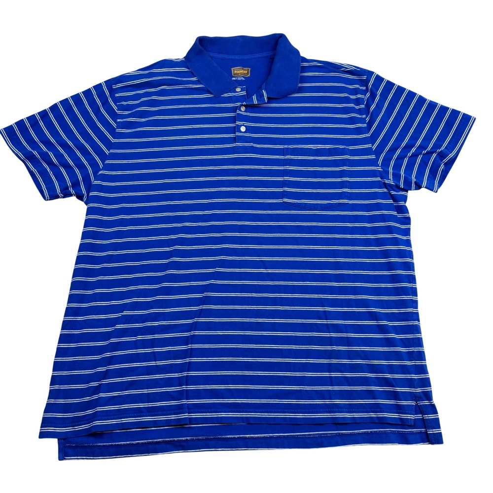 Foundry Supply Co Mens 3XLT Blue White Striped Short Sleeve Cotton Polo Shirt